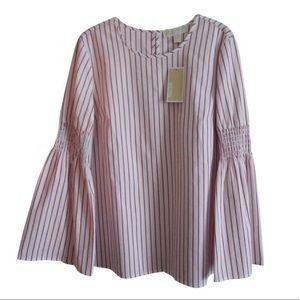 Michael Kors white and red striped bell sleeve top